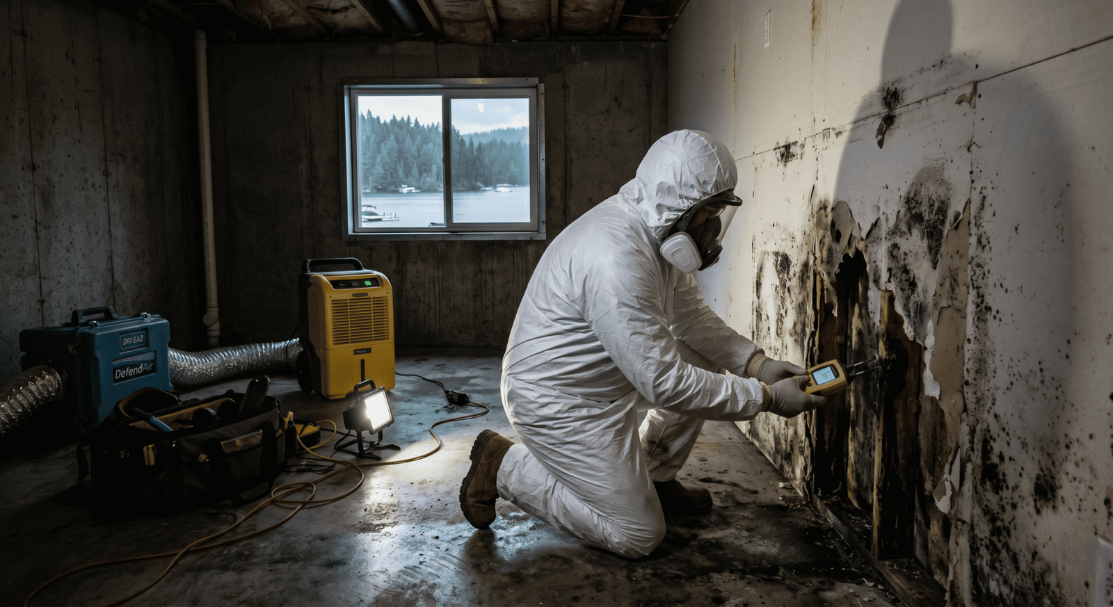 IICRC certified mold inspector performing a moisture assessment in a Spokane WA home